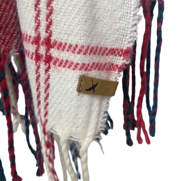 EDDIE BAUER Plaid Blanket Scarf Large Oblong Red Blue Preppy Acrylic 80" long - Picture 5 of 8